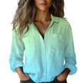thumbnail image 2 of Oversized Tshirts for Women, Long Sleeved Printed Button Down Shirt Top, Blue XL, 2 of 5