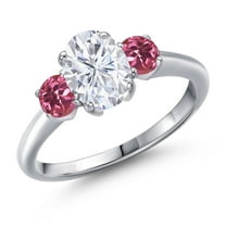Gem Stone King 925 Sterling Silver Pink Tourmaline Ring Set with Oval Moissanite (2.00 Cttw)