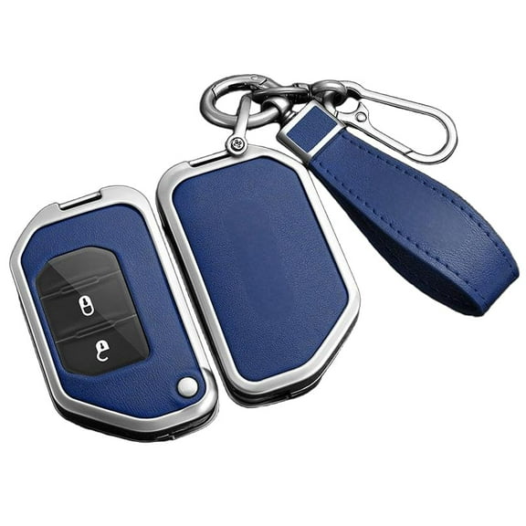for Jeep Key Fob Cover, Leather Zinc Alloy Key Fob Case for 2018-2025 Wrangler JL JLU Rubicon, 2020-2025 Gladiator JT Sahara JLU Flip Key Fob