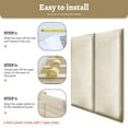 thumbnail image 4 of Johnear Peel and Stick Headboard for Full Size Bed in Beige, Pack of 6 Panels for Bed Backboard, Waterproof Faux Leather 3D Padded Wall Panels, Upholstered Wall Panel 23.6*11.8*1.9’’, 4 of 8