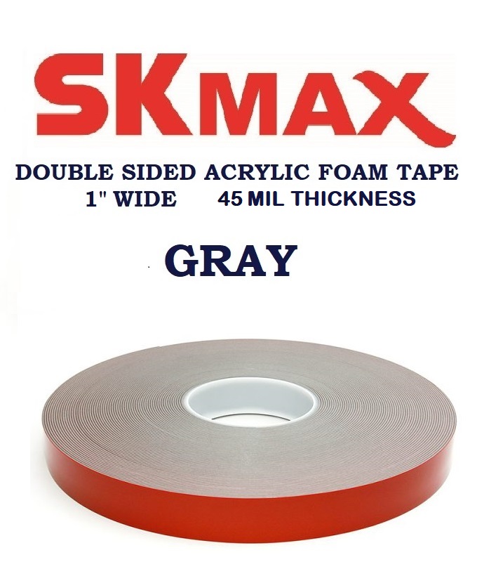 SKmax SUPER-X 1"X108' Double Sided Acrylic Foam GRAY Automotive Mounting Tape 45 MIL Thick