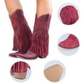thumbnail image 5 of Puntoco Winter Warm Boots Clearanc Plus Size Retro Mid-Heel High Women Pointed Tassel Red 6.5(38), 5 of 8