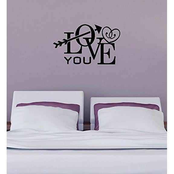 Love You Vinyl Wall Letters Decals with Modern Arrow and Heart Designs, Black, 23x14-Inch