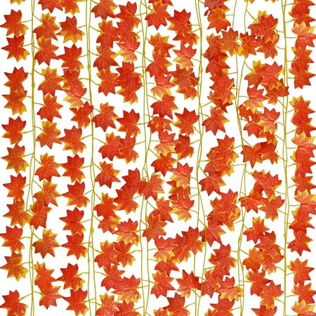 Viworld 24Pcs Fall Maple Leaf Garland, 7.5ft Artificial Maple Leaves Autumn Foliage Hanging Vines Garland for Thanksgiving Home Fireplace Garden Party Decor