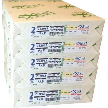 Excel One Carbonless 2-Part Reverse Paper (Canary/White), 9" x 11" (232062) - Five (5) Reams (1250 Sets)