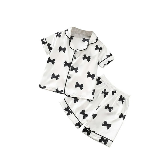 yillto Little Girls Satin Pajamas Sets 2 Piece Button down Short Sleeve Top and Silky Loungewear Shorts