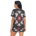 thumbnail image 2 of Women Pajama Sets Short Sleeve Sweatshirts Crimson and White Floral Snowflakes Casual Tops and Shorts, 2 of 7
