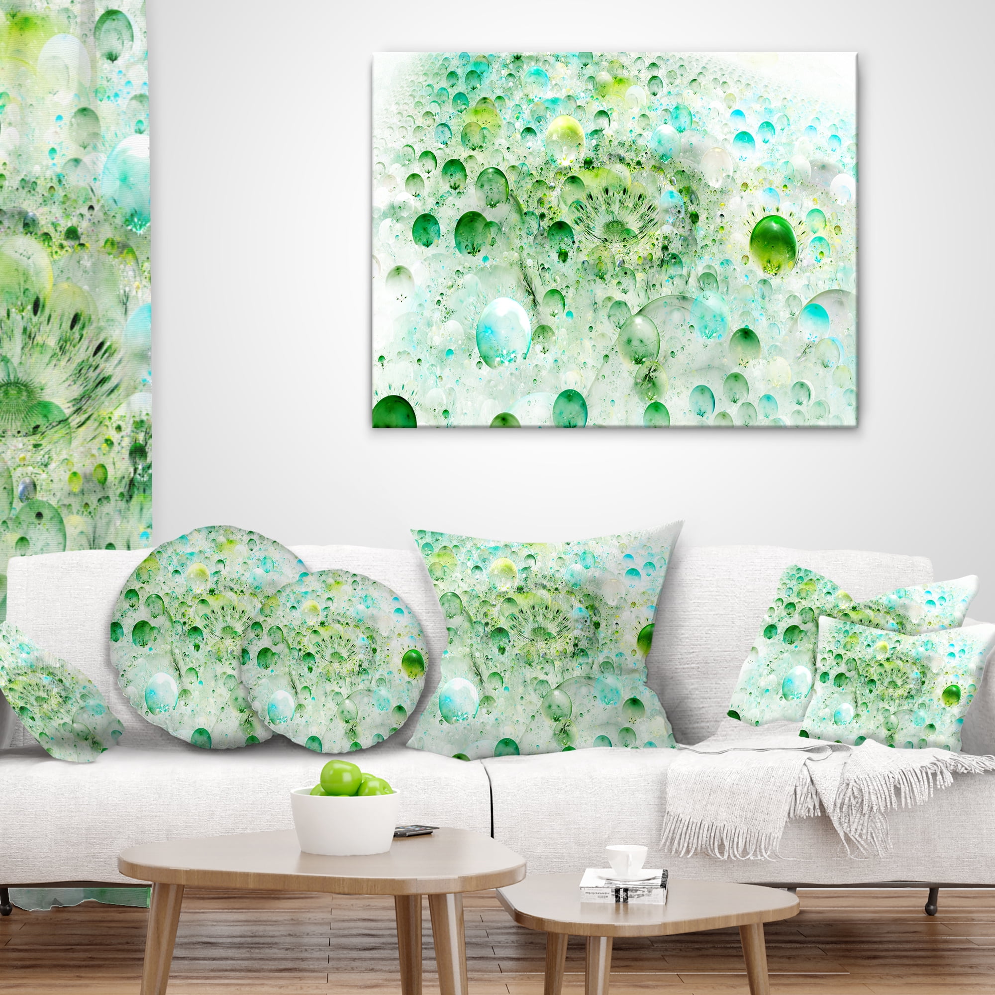 Designart Green Blue Fractal Molecules - Abstract Throw Pillow - 12x20
