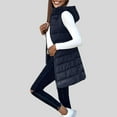 thumbnail image 2 of larppty Women Long Vest Solid Color Sleeveless Hood Winter Warm Puffer Vest Outwear (Navy, S), 2 of 6