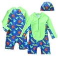 thumbnail image 2 of YTDSCS Baby Toddler Boys One Piece Swimsuit with Cap 2PCS Long Sleeve Bathing Suit Kids Summer UV Protective Boys Swimwear 2-8T, 2 of 8
