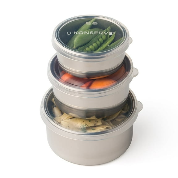 U-Konserve Stainless Steel Nesting Trio Food Containers with Silicone Lids, Leak Proof & Dishwasher Safe (Set of 3: 5/9/16 oz)
