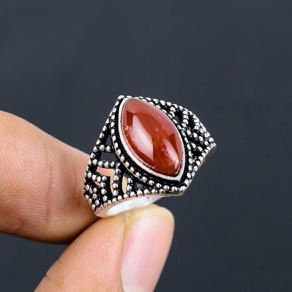 Natural Carnelian Gemstone Handmade 925 Sterling Silver Gift Ring Size 9