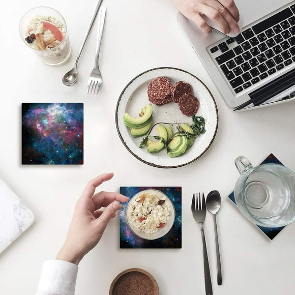 POGLIP Starry Sky Cosmic Galaxy Set of 6 Coaster for Drinks, Absorbent Ceramic Stone Coasters Cup Mat with Cork Base for Home Kitchen Room Coffee Table Bar Decor