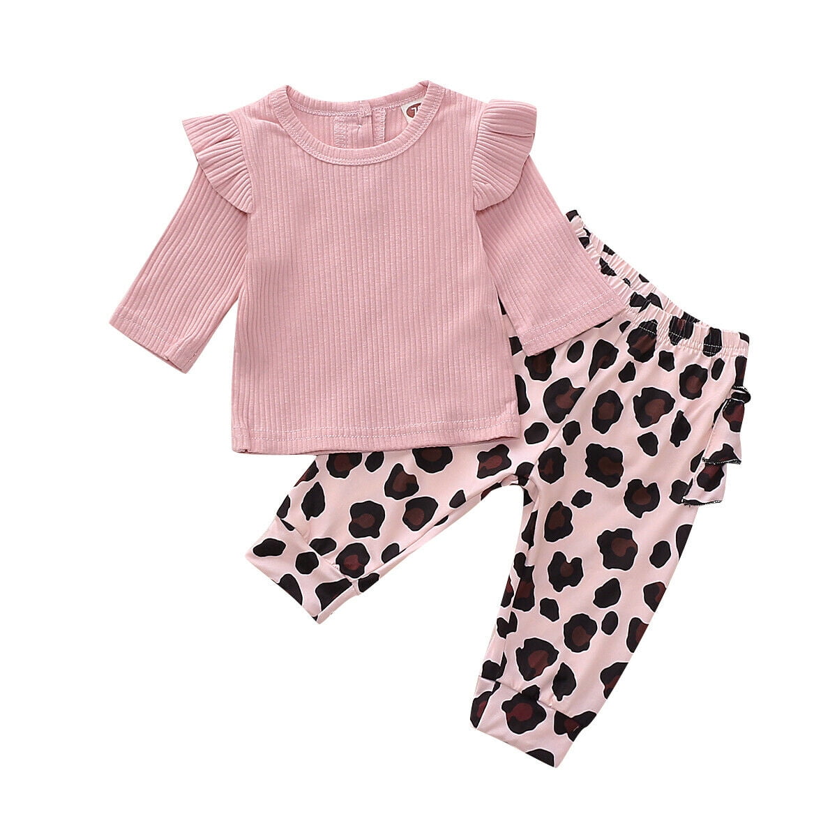 DISAUR Toddler Girl Clothes Cute Leopard Ruffle Sweater Infant Girl Clothes Outfits Long Sleeve Tops Pants Set