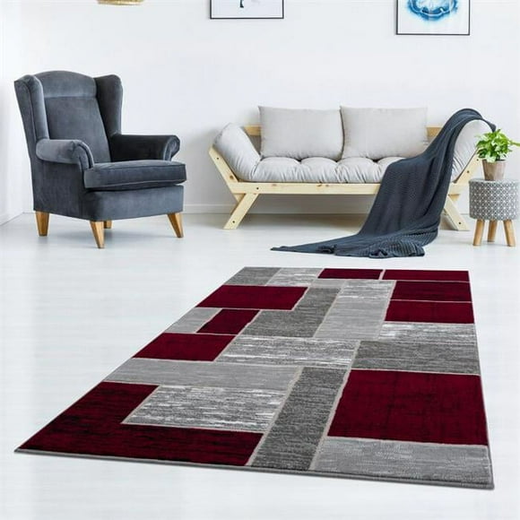 Lbaiet SL973R57 Red Verena Tapis Rectangulaire Géométrique 5 x 7 Pi, Rouge & Gris