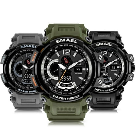 Fashion Men Military Tactical Watch Digital Analog Shockproof Waterproof Sport Quartz Wrist Watch with Alarm Date Two Time Display Back Light