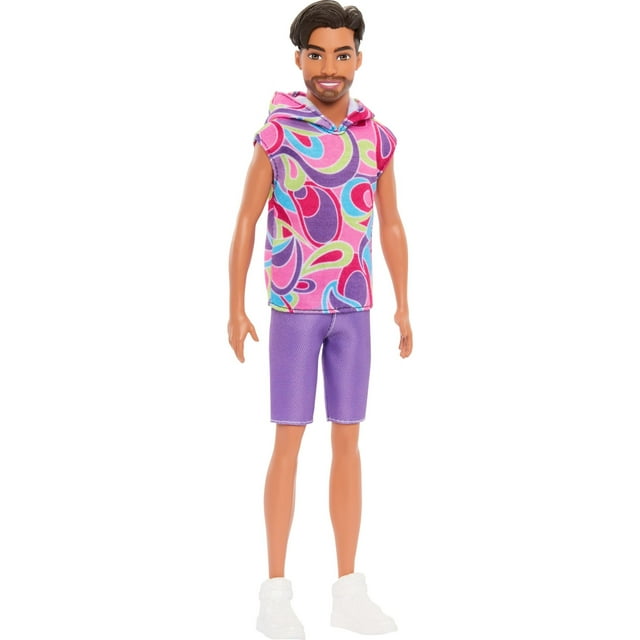 Barbie Fashionistas Ken Doll #227 with Look Inspired by The Totally Hair Look, Brunette with Short Beard & Slender Body Type, 65th Anniversary Collectible