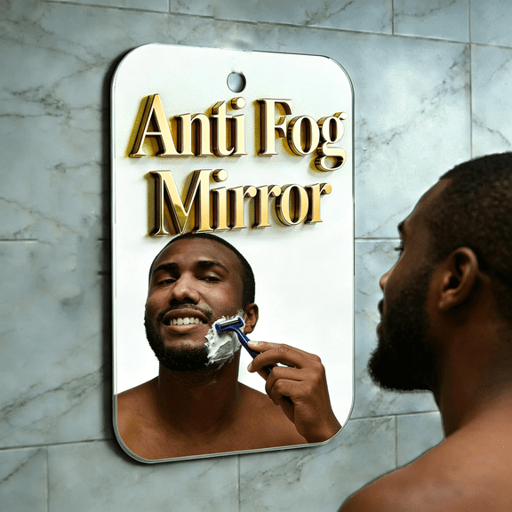XIBUFE Thicken Shower Mirror Fogless for Shaving,Medium 8.1X6.1 Inch Shatterproof Anti Fog Shaving Mirror Holder No-Drilling Small Wall Mounted