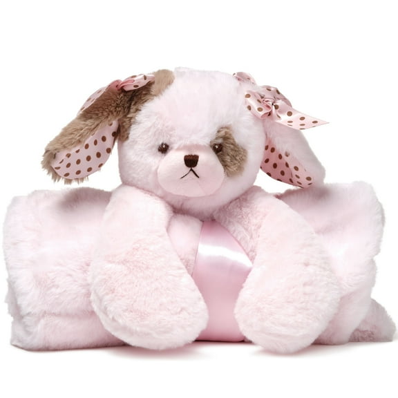 Bearington Baby Wiggles Cuddle Me Sleeper, Pink Puppy Dog Large Size Security Blanket, 28.5" x 28.5 - Baby Blanket - Lovies for Girls