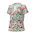 thumbnail image 3 of Wukai Colorful Spots Casual V-Neck Graphic Tees for Women: Lightweight and Breathable Summer Tops with Stylish Design-Medium, 3 of 8