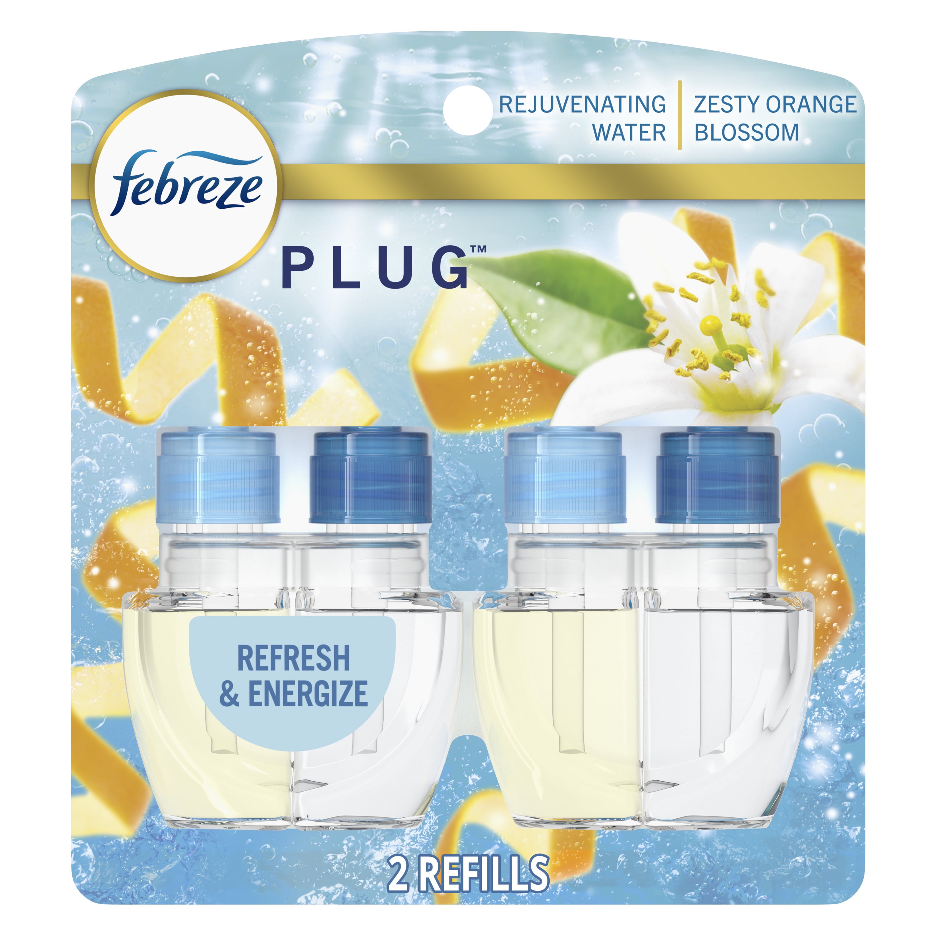(3 pack) Febreze Plug In Air Freshener, Odor-Fighting Scented Oil Refill, Refresh & Energize, 2 Refill