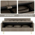 thumbnail image 5 of CREATIVE HOBBIES 3-Seater Sofa with Hand Stitched Comfortable Cushion, Faux Leather Sofa Couch 60" W Sofas with Button Tufted Design and Hand Stitchedwith Gold Metal Legs, Lift-Up Storage, 5 of 8