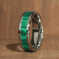 thumbnail image 2 of 1 8mm Titanium Steel Men's Ring - Boho Style Green Pattern Stainless Steel Ring, Uncoated Single Ring,7,Green,7, 2 of 7