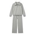 thumbnail image 3 of HBGVBA Girls Fall 2 Piece Outfits Half Zip Long Sleeve Sweatshirt Wide Leg Sweatpants with Pockets Casual Matching Set,12-14 Years, 3 of 6