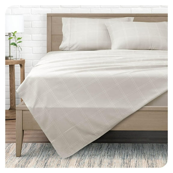 TiaGOC Sheet Set - 1800 Ultra-Soft Microfiber Bed Sheets - Deep Pockets - Easy Fit - Extra Soft - 3 Piece Set - Bedding Sheets & Pillowcases (, Modern Plaid - Stone/White)