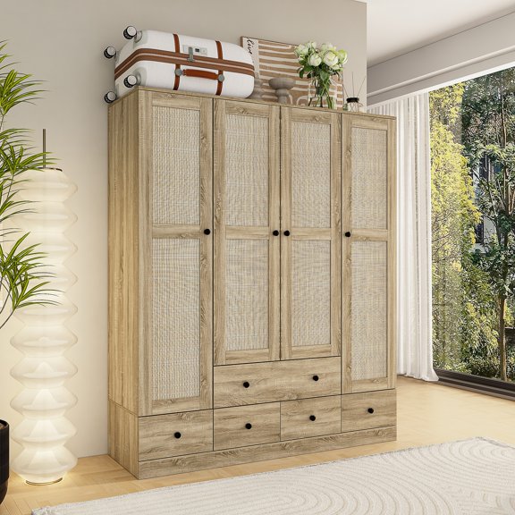 Kerrogee Modern 4-Door Wood Bedroom Armoire in White Closet Cabinet Wardrobe Wood-70.5"x59.1"