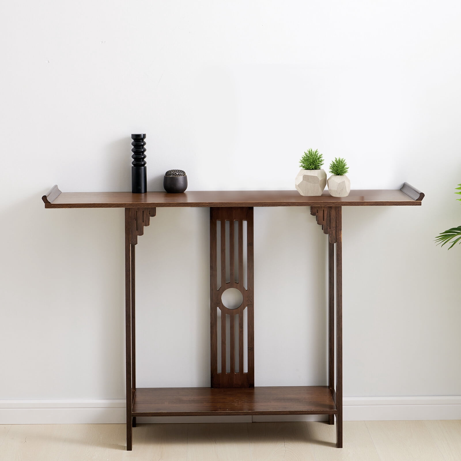 Walnut Bamboo Console Sofa Table, Vintage Sofa Table Narrow Long Console Table Japanese Style Entryway Table Hallway Table Couch Tablé Suitable for Home Living Room
