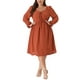thumbnail image 1 of Vestido Boho de Talla Grande para Mujer Agnes Orinda con Puntos Suizos, Mangas Largas, Volantes, Vestido Midi Babydoll 3X Caramelo, 1 of 6