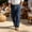 Navy, variant on Mens Beach Pants Crinkled Wide Leg Linen Pants with Pockets Relaxed Fit Drawstring Pants for Beach Party
