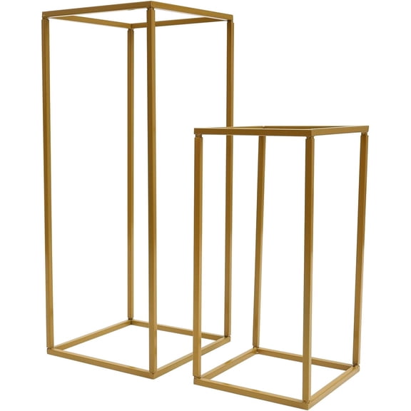 Gold Wedding Flower Stands, Set of 4 Flower Floor Vase Column Flower Stand Geometric Centerpieces Vase for Tables, 15.7in/23.6in Tall Gold Flower Holder for Party Wedding Decor