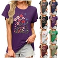 thumbnail image 5 of Floral Print Tops Summer T-Shirts for Women Short Sleeve Tunic Tops Loose Fit Casual Crew Neck Graphic Tee (S, White), 5 of 5