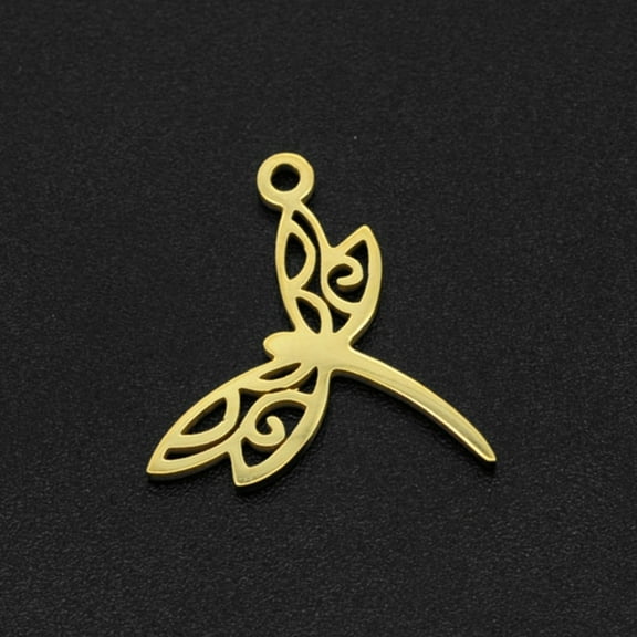 201 Stainless Steel Pendants Laser Cut Dragonfly Golden 15x17.5x1mm Hole: 1.4mm