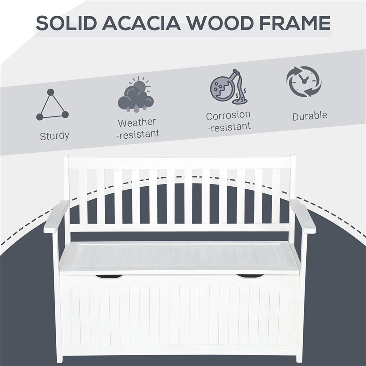 Demi Bonn 41" Patio Garden Bench Wooden Deck Box Storage Bench, Outdoor Benches Furniture with Inner Waterproof PE Lining for Backyard, Park, Lawn, Yard, White