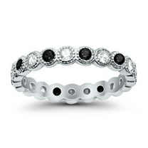 Bezel Set Full Eternity Ring Round Black CZ 925 Sterling Silver Size 4