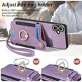 thumbnail image 4 of Phone Case for Samsung Galaxy A05 Wallet Cover with Tempered Glass Screen Protector and Wrist Strap Lanyard RFID Credit Card Holder Ring Stand Cell Accessories Ao5 A 05 Women Girl Men Purple, 4 of 12