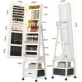 thumbnail image 4 of Homhougo Mirror Jewelry Cabinet LED, 360° Rotating 66" Full-Length Mirror Jewelry Standing With Storage Shelf & Drawer, Floor Standing Jewelry Organizer Cabinet With Wheels,White, 4 of 8