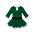 thumbnail image 6 of TiaoBug Kids Girls Christmas Figure Ice Skating Dress Santa Velvet 3/4 Sleeves Tutu Dress Holiday Performance Green 8, 6 of 7
