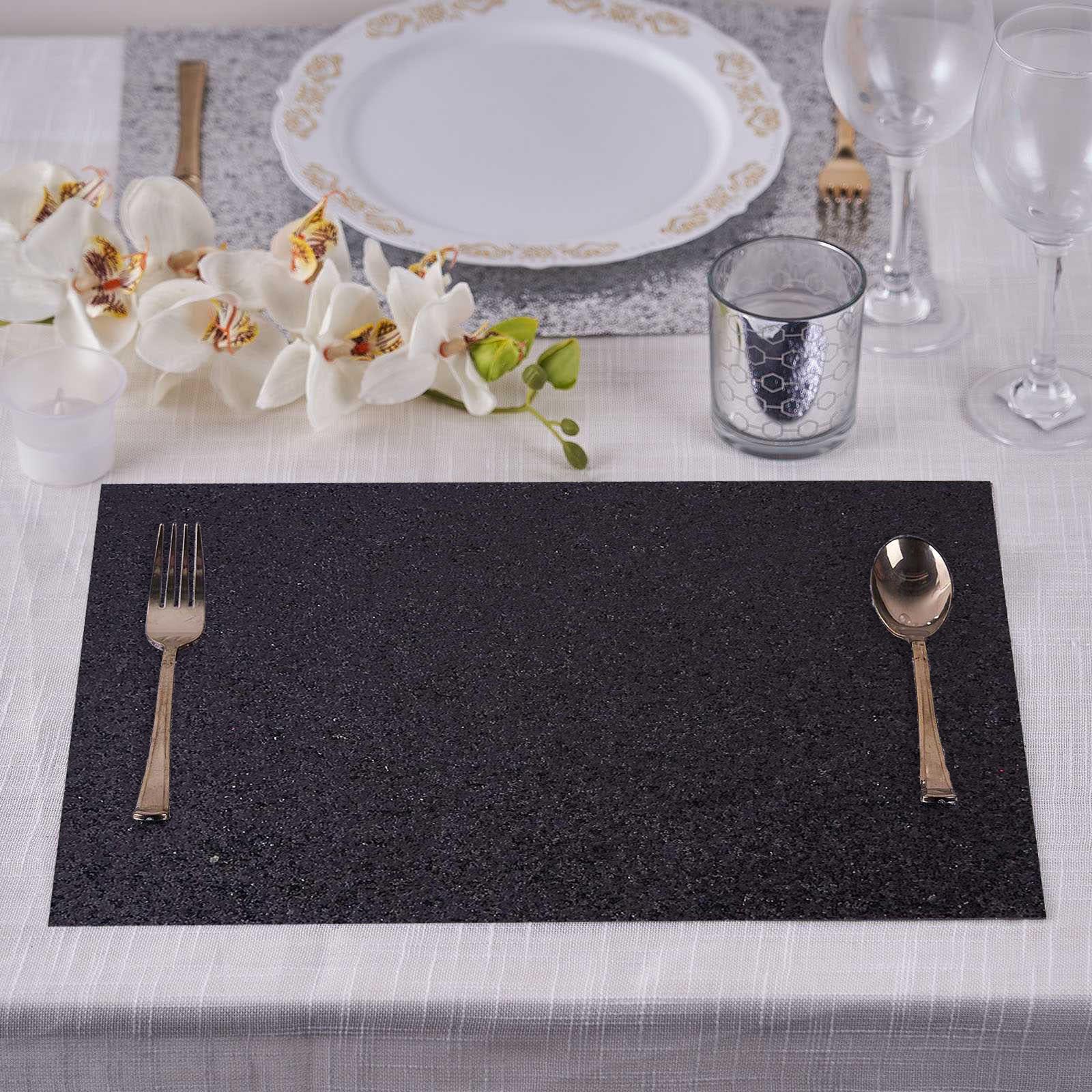 Efavormart 6 Pack NonSlip Table Placemats, Rectangle Faux Leather Placemats With Glitter