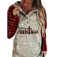 thumbnail image 3 of TWZH Women Red Plaid Christmas Print Kangaroo Pocket Hooded Top, 3 of 3