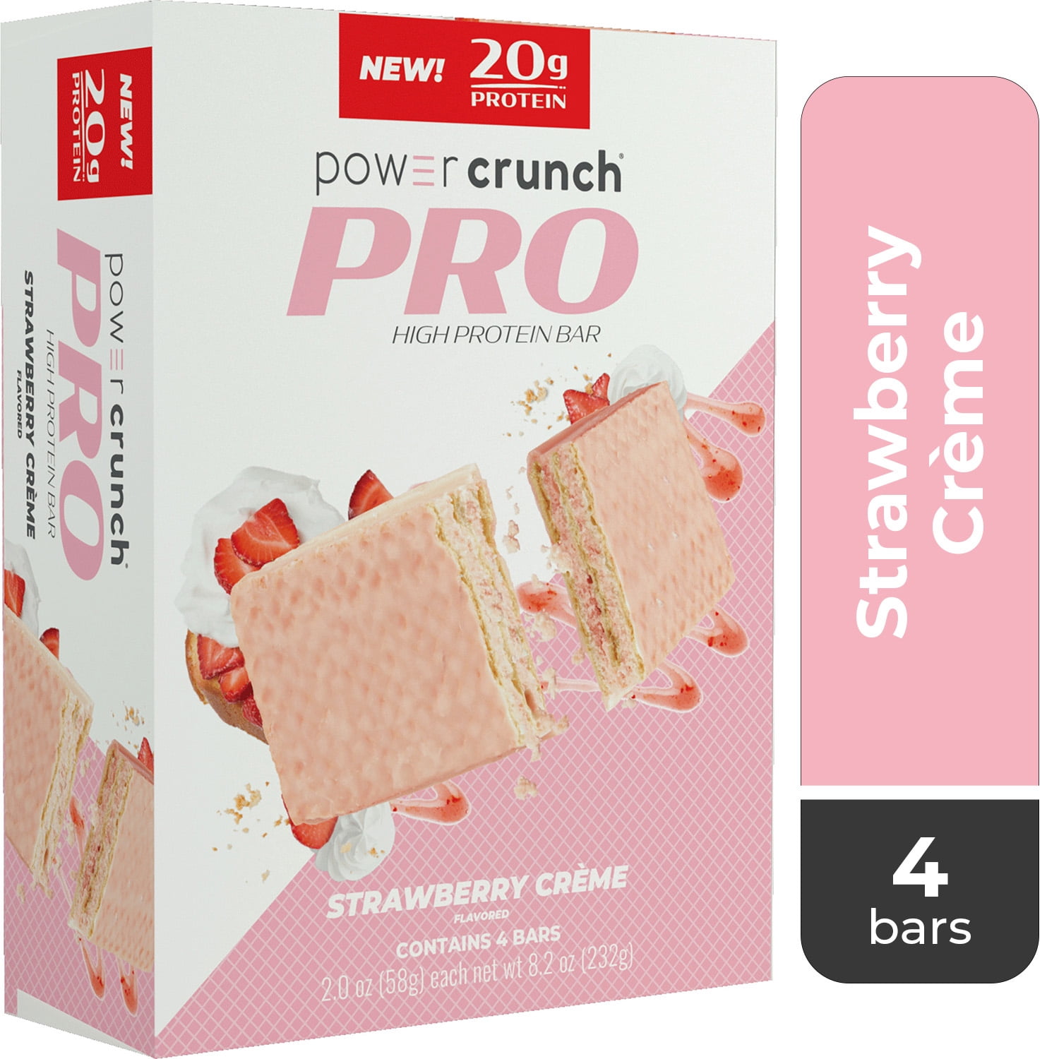 (3 pack) Power Crunch PRO Strawberry Cream High Protein Bar, 20g Protein, 2 oz, 4 Count