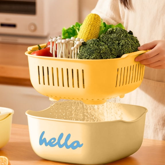 Gumesh 2-Tier Over Sink Dish Rack - Foldable Plastic Draining Basket for Kitchen Counter, Space Saver | Double Layer Drying Rack & Storage Organizer(Yellow)