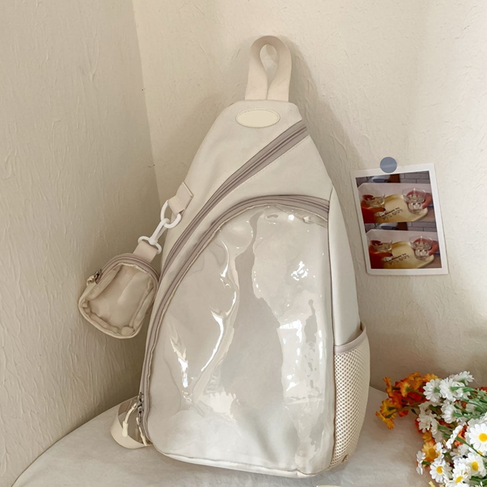 Vjnyvs Casual Ita Bag Transparent Shoulder Bag Chest Bag Simple Pin Display Chest Pack Single Shoulder Bag Handbag Phone Bag for Women Men