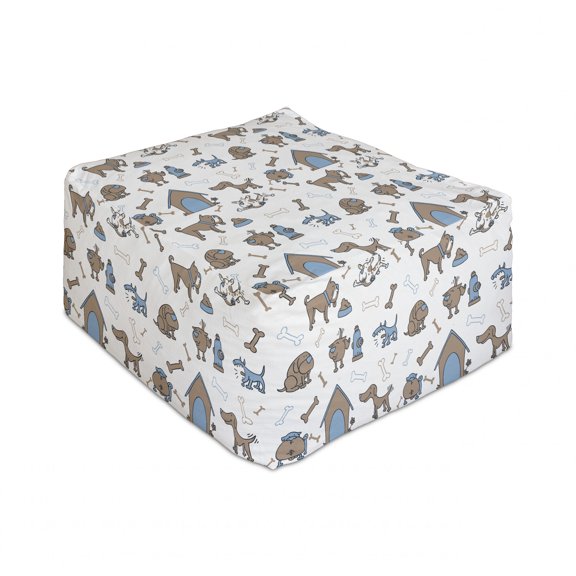 Ambesonne Bones Rectangle Pouf, Cartoon Style Dog Related Elements Friendly Animals, Under Desk Foot Stool for Living Room Office Ottoman with Cover, 25", Cocoa Sky Blue