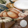thumbnail image 3 of Orange Pumpkins Fall Round Tablecloth, Fitted Table Cover with Elastic for 36"-44" Round Tables, Autumn Eucalyptus Leaves Retro Beige Table Cloth Outdoor Indoor Dinning Party Waterproof Tablecloths, 3 of 7