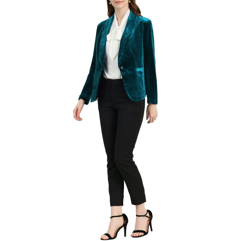 MODA NOVA Juniors Work Shawl Collar Long Sleeve One Button Velvet