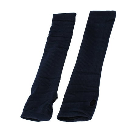 Pair Ribbed Thumb Hole Fingerless Gloves Elbow Warmers for Lady Men